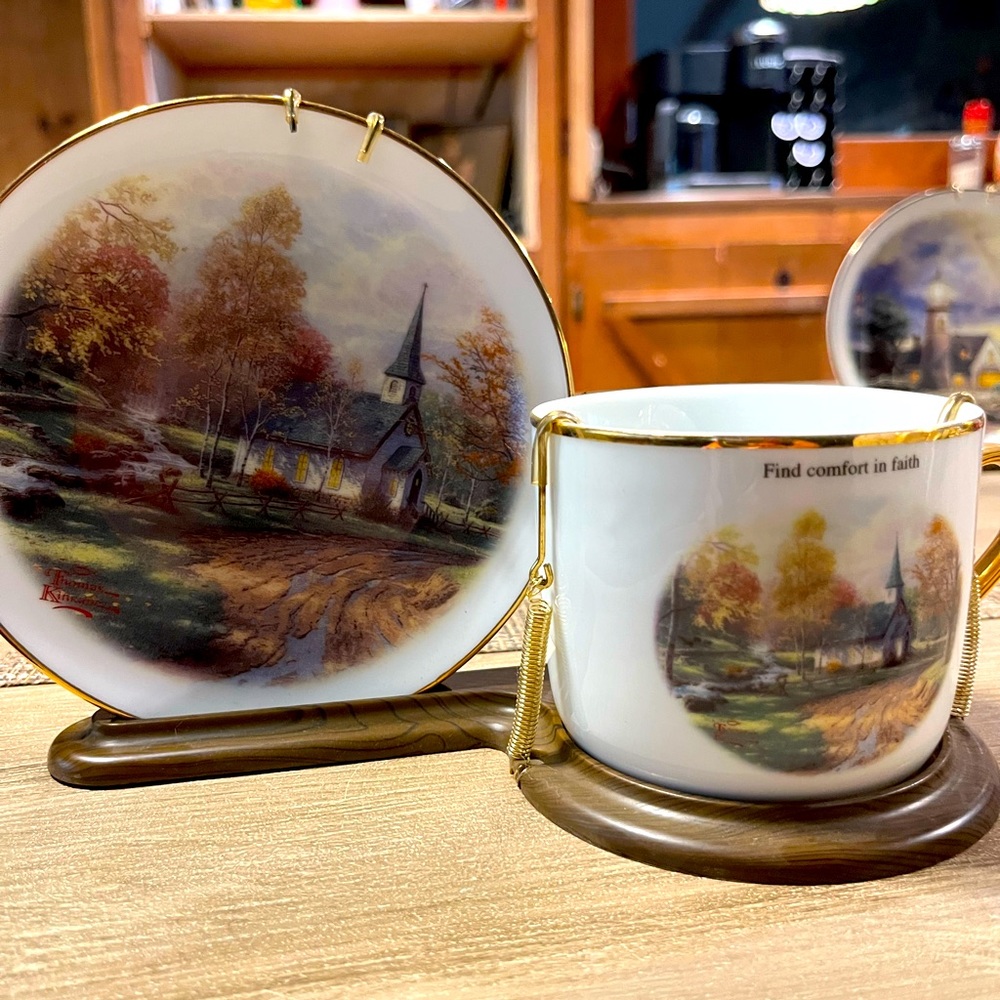 Thomas Kinkade Cup Saucer collector plate set of 4